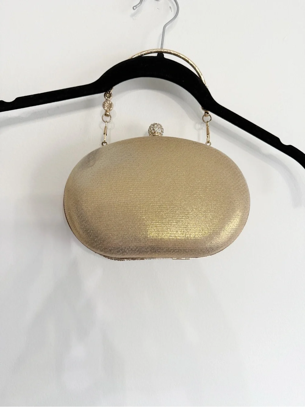 Gold Jeweled Oval Evening Clutch with Top Handle